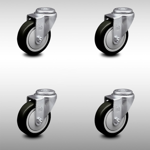 4 Inch SS Black Polyurethane Wheel Swivel Bolt Hole Caster Set
